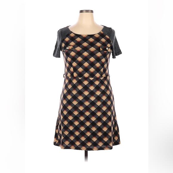 Yumi preppy plaid a line dress in brown and grey, size 8 or 10 - Picture 1 of 9